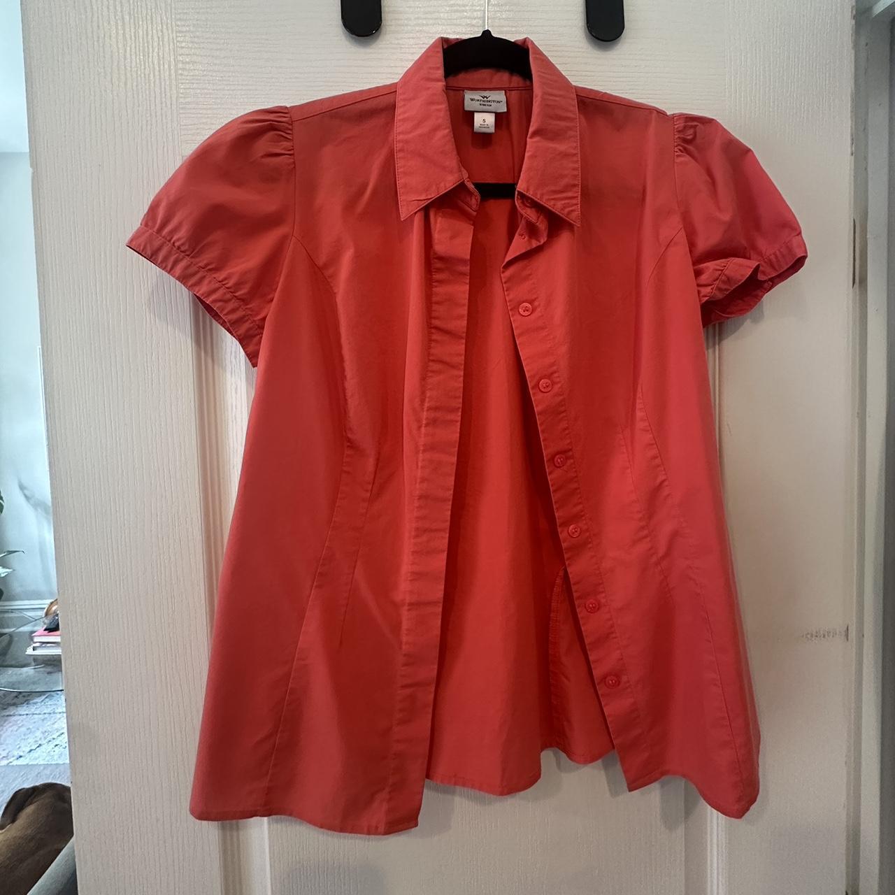 Coral short sleeve button down shirt. Hidden button... - Depop