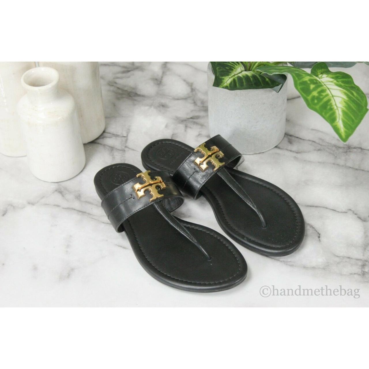 Tory Burch Everly Calf Leather Gold Logo Slide Sandals