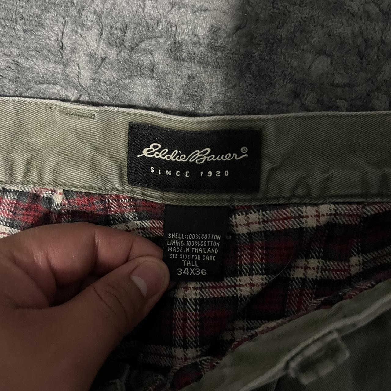 Eddie Bauer Men's Green and Burgundy Trousers | Depop