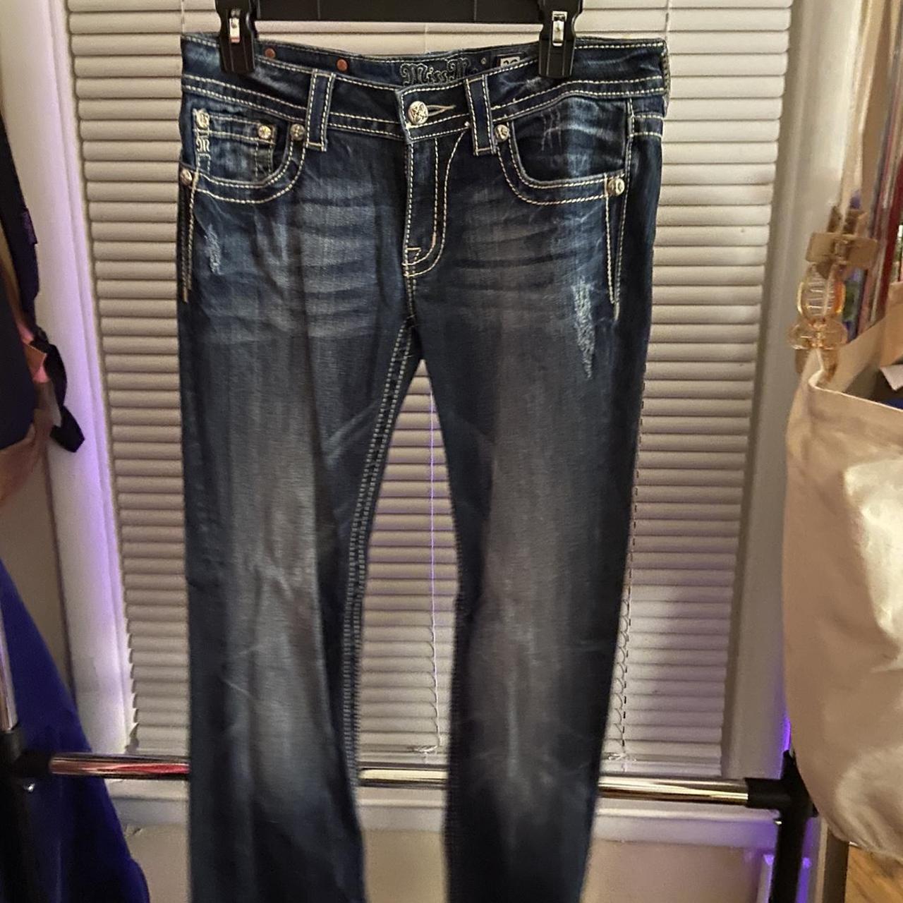 2000s miss me jeans dark wash embellished worn... - Depop