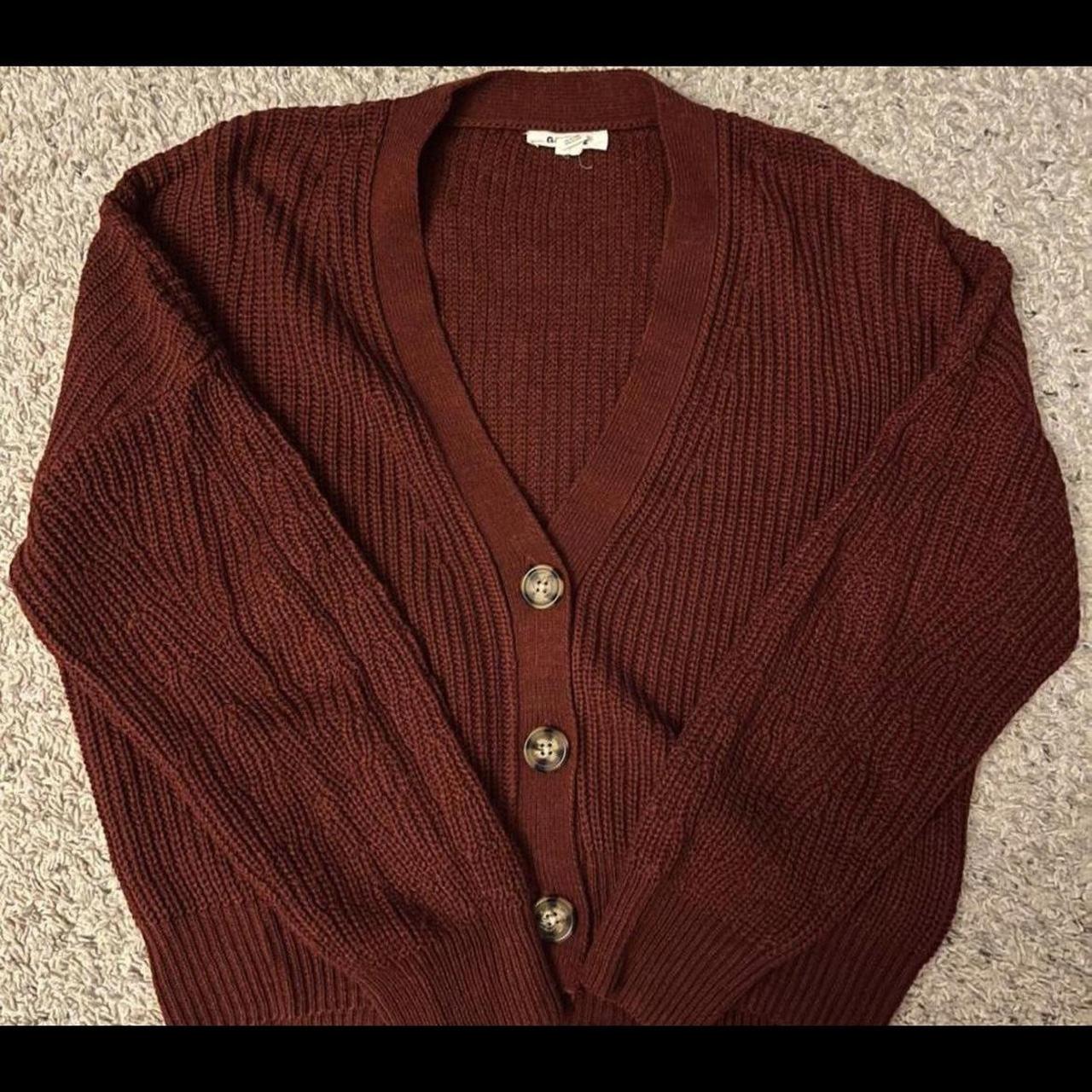 garage burgundy knitted cardigan that is slightly Depop