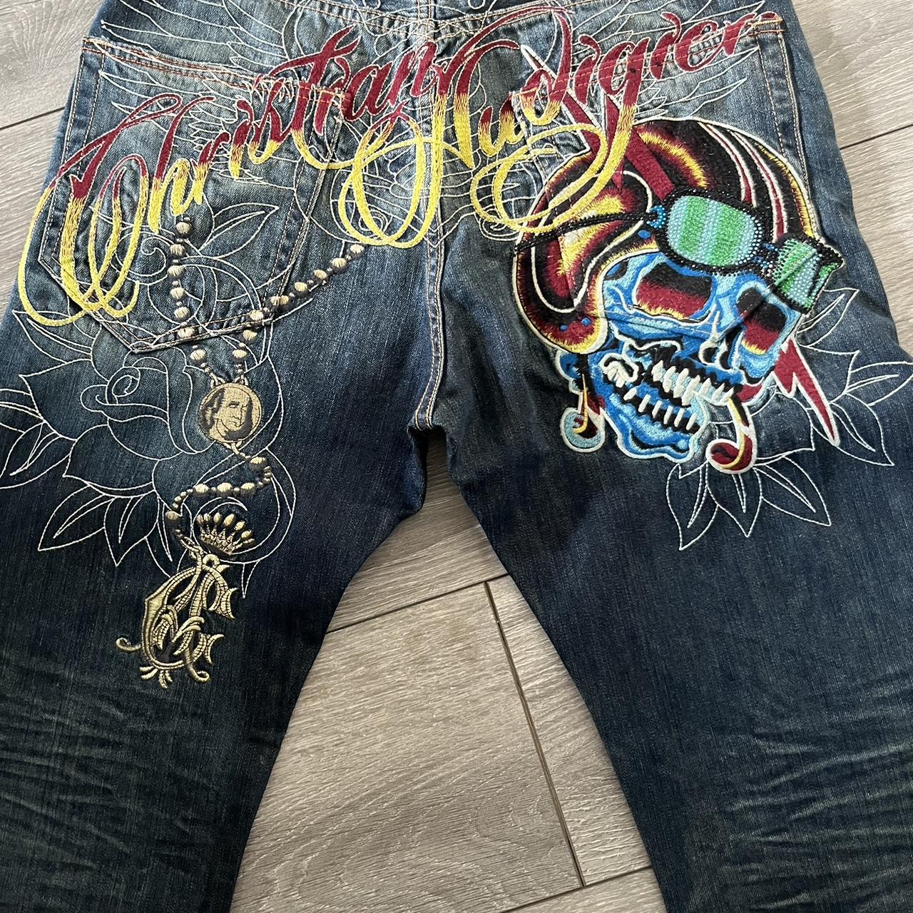 Christian audigier dark wash boot cut online jeans