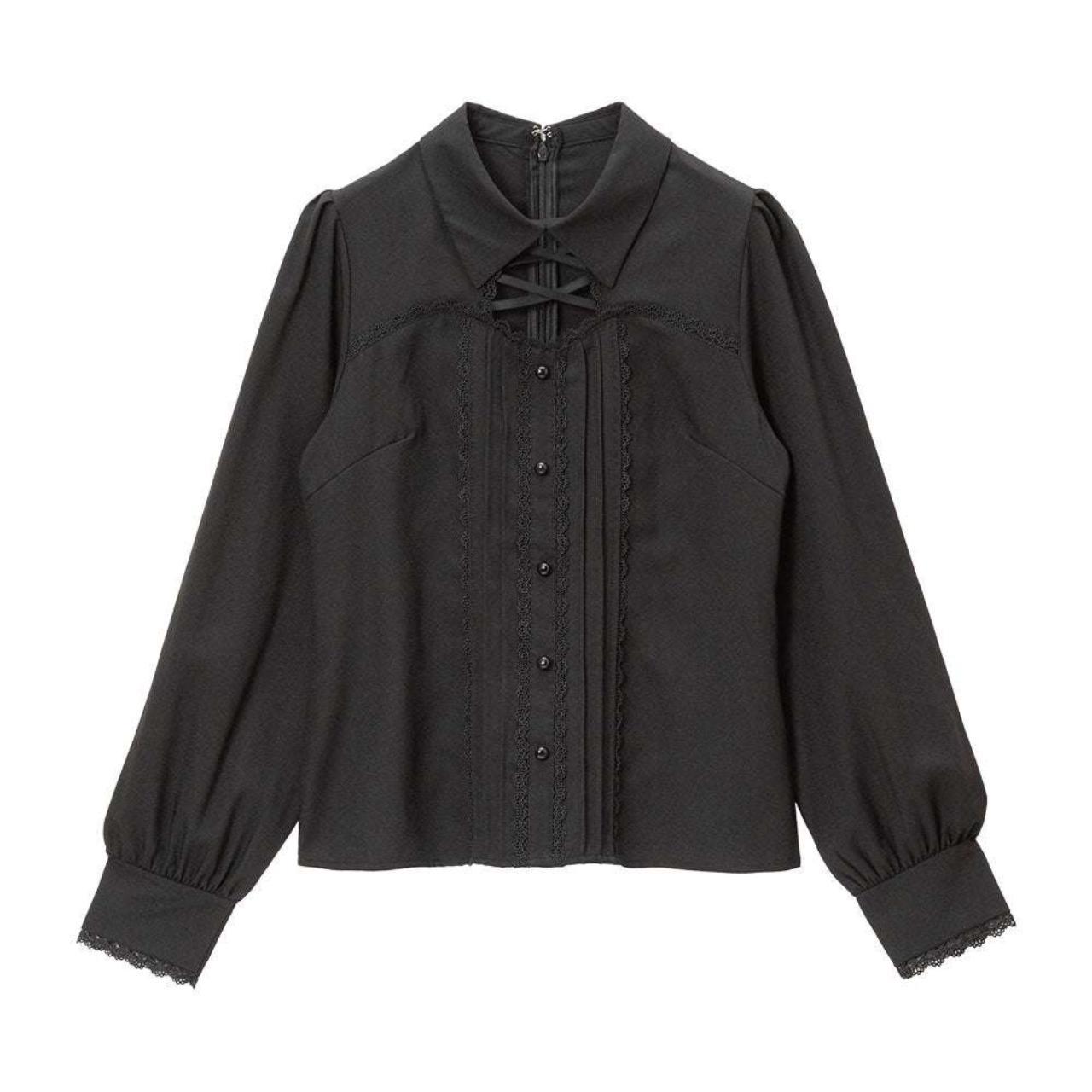 Dear My Love Black Lace Up Cut Out Chest Blouse... Depop