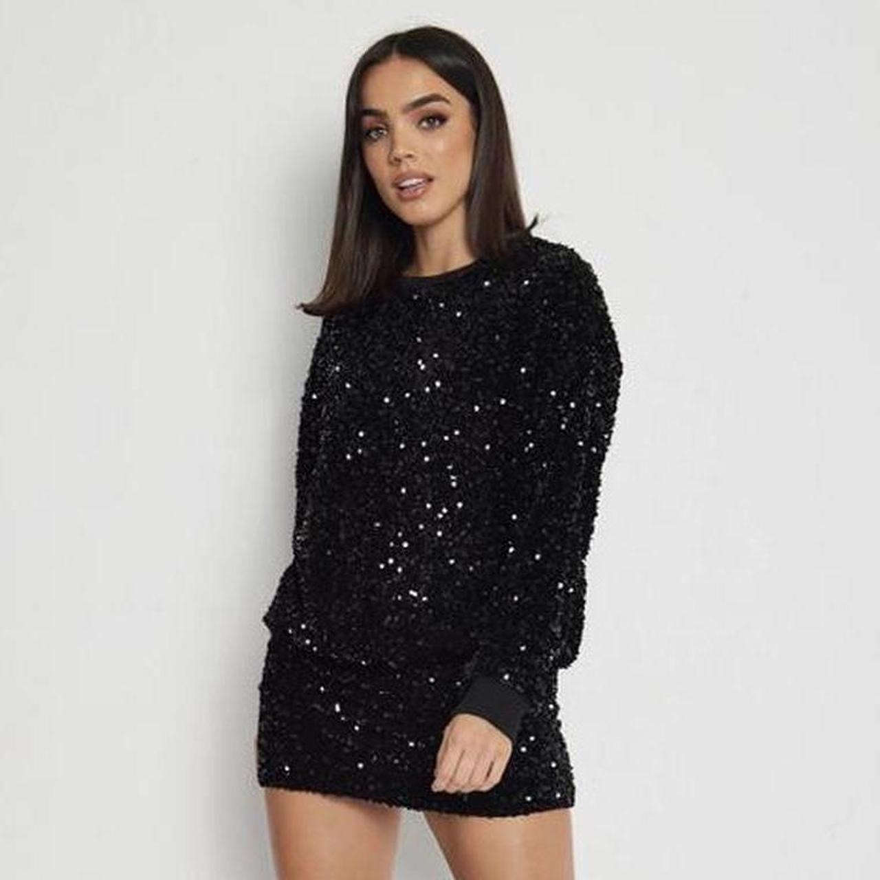 NOUGHTS & KISSES BLACK SEQUIN ARIA DRESS L... Depop