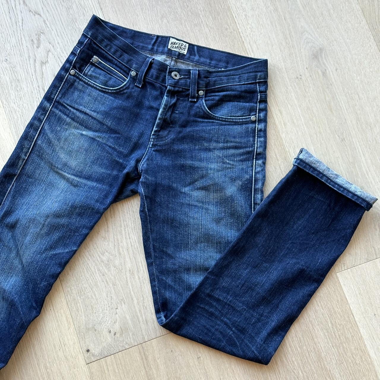 Naked and Famous Vintage Dark Wash Denim Jeans with... - Depop