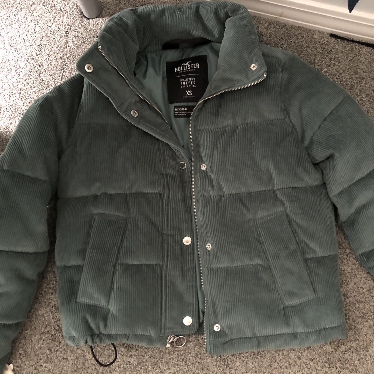 green corduroy puffer jacket women's size xs from - Depop