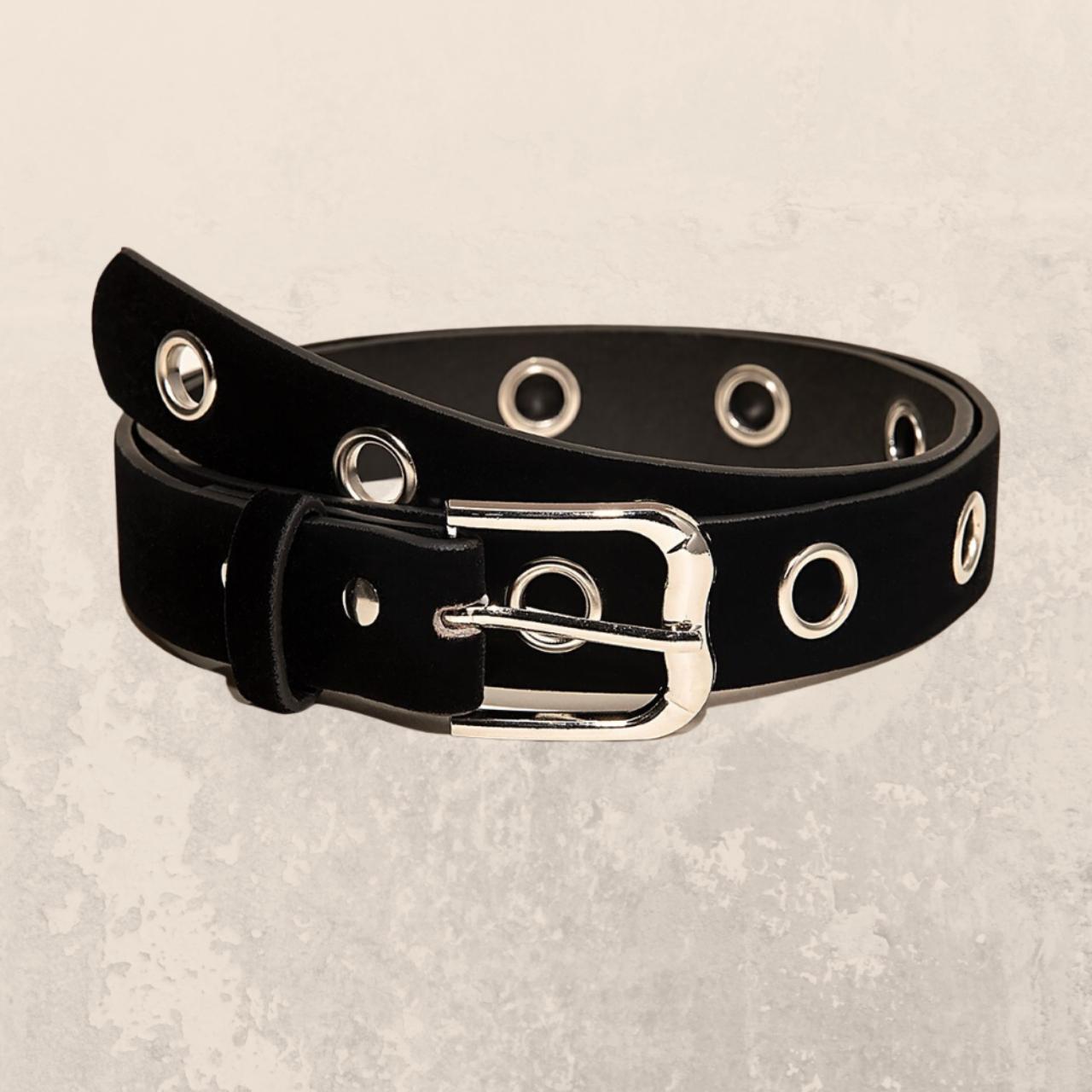 Solid square buckle black belt, elegant vintage belt... Depop