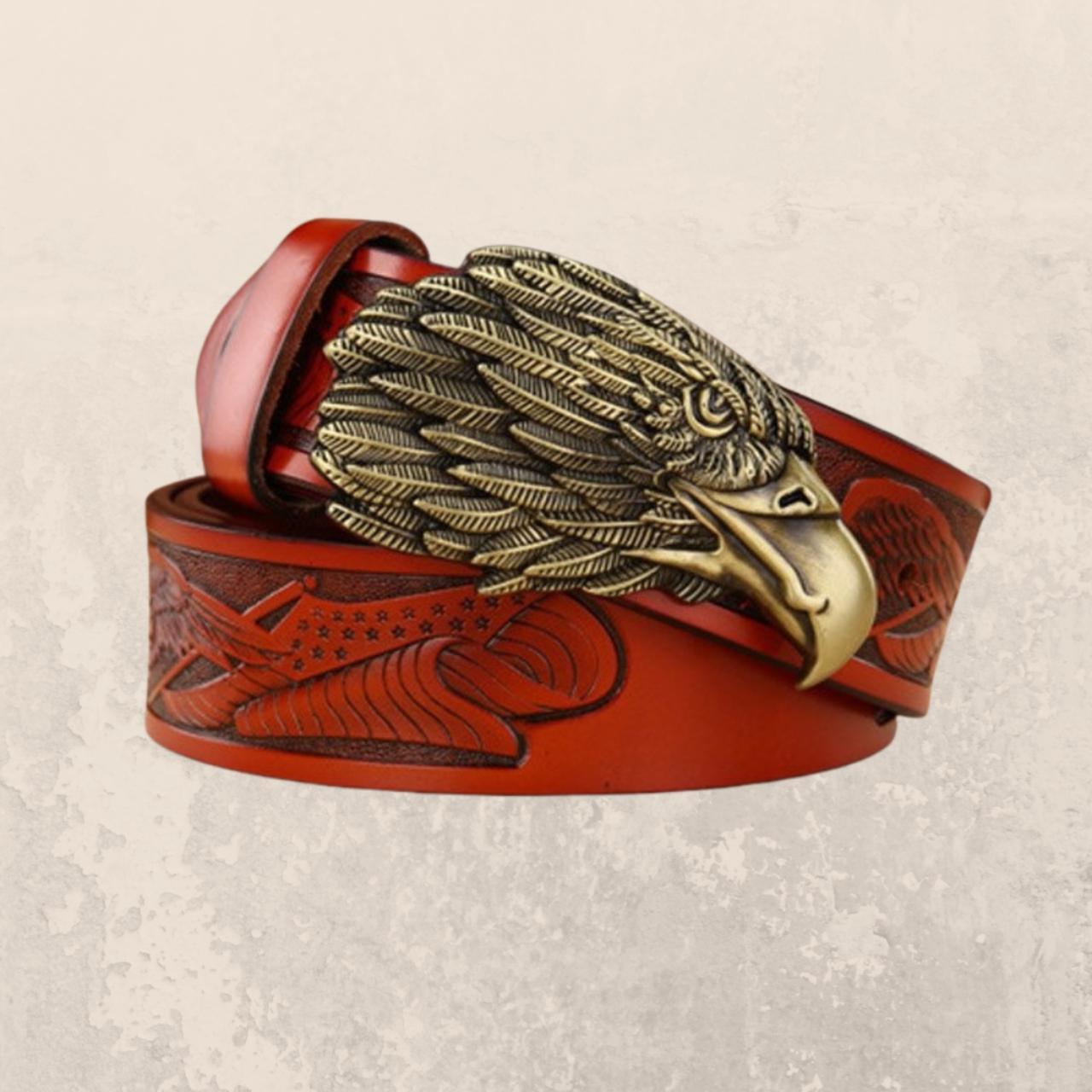 Eagle head belt, vintage genuine leather belt, retro... Depop