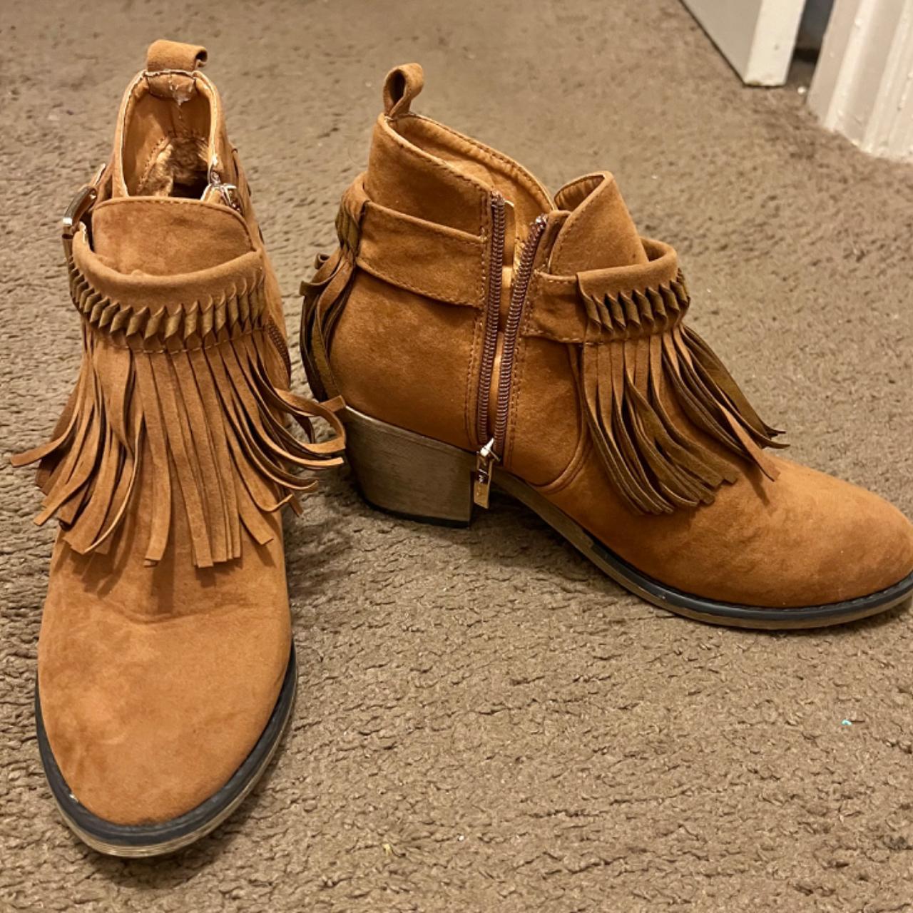 Nature Breeze Tan Fringe Dallas Boot Tan suede... - Depop