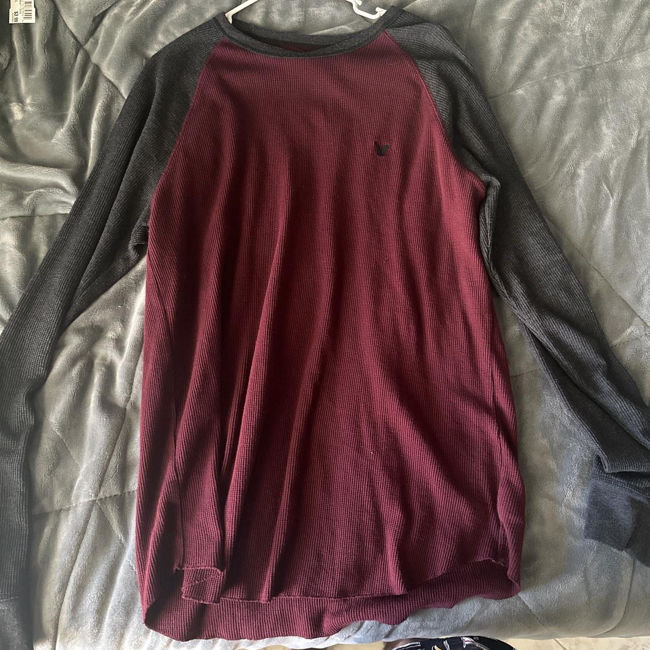 American Eagle Men's Burgundy and Black Jumper Depop