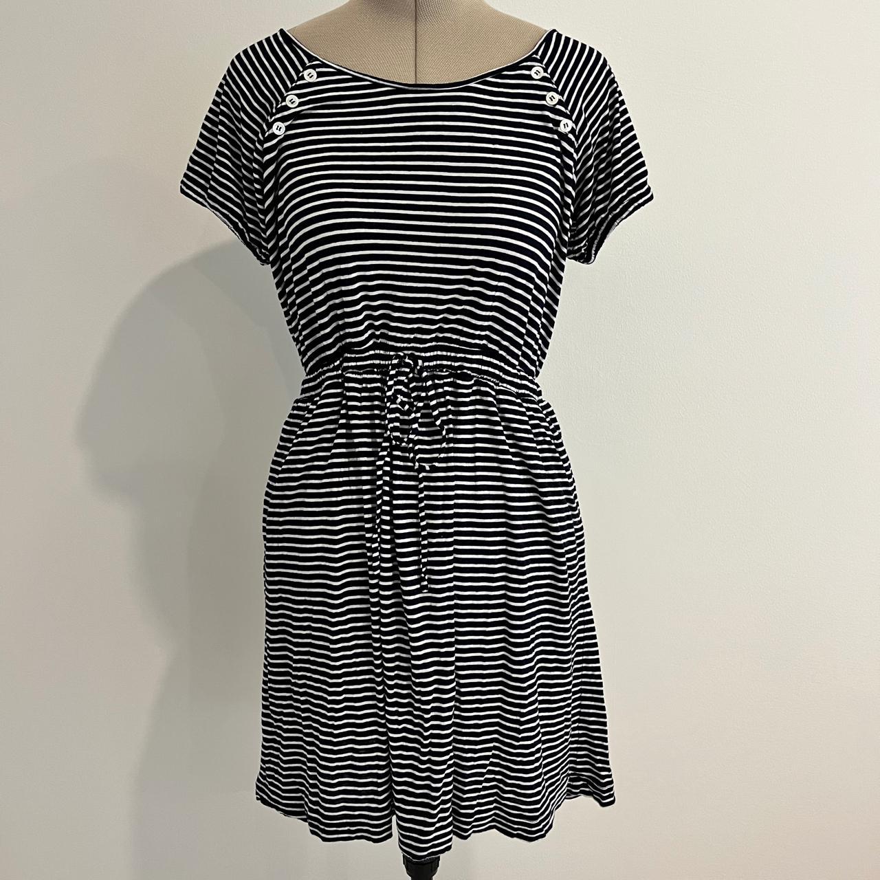 J crew navy and white striped dress hotsell