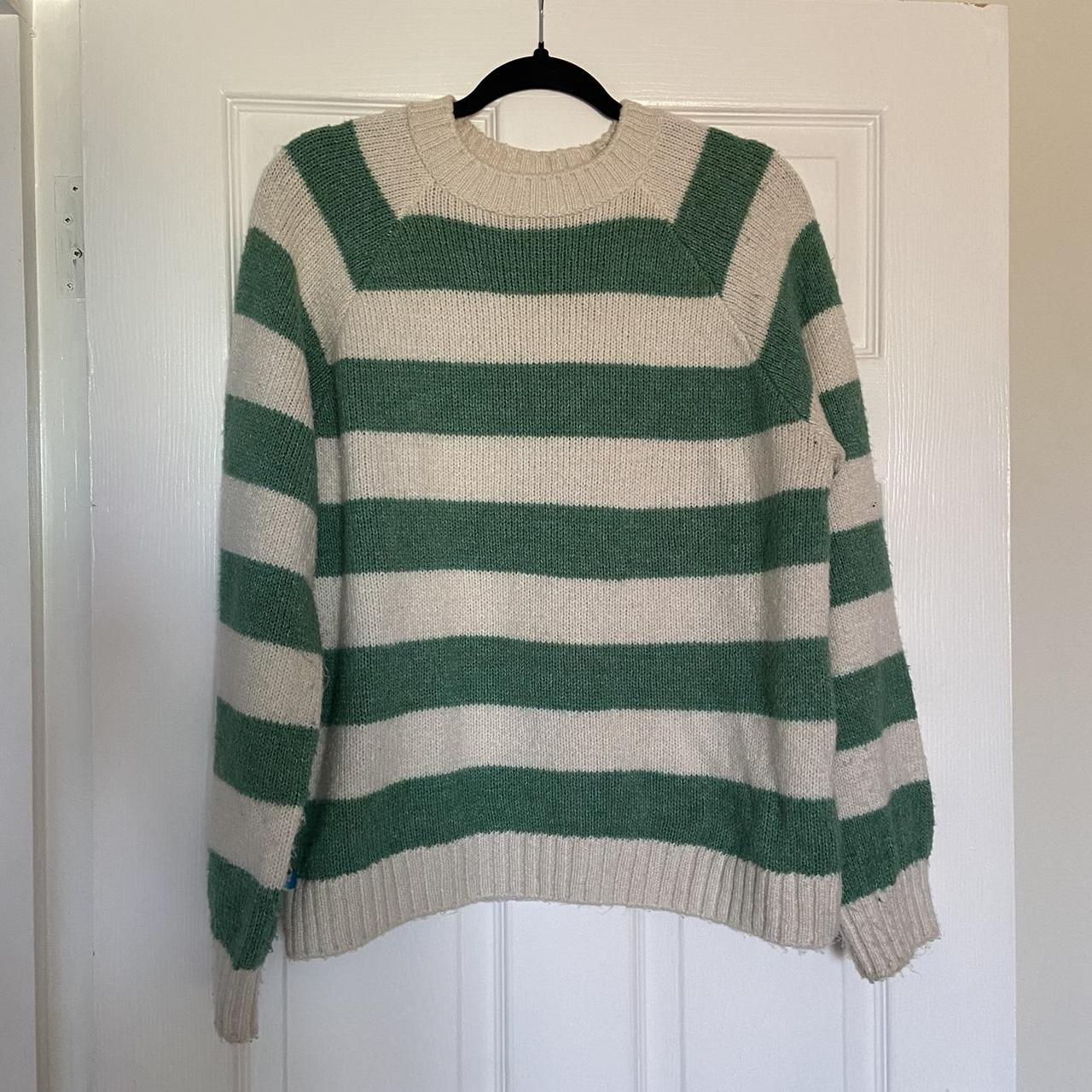 Green and white stripped jumper. Worn during the... - Depop