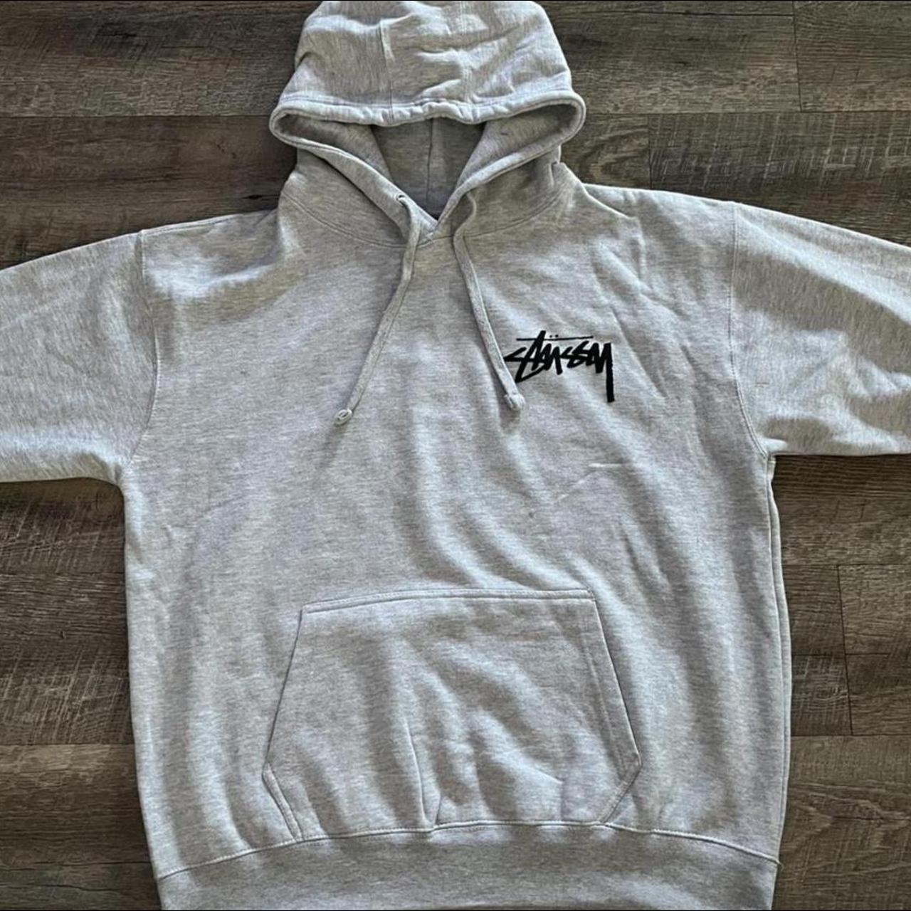 Stüssy Men's Grey and Black Hoodie | Depop