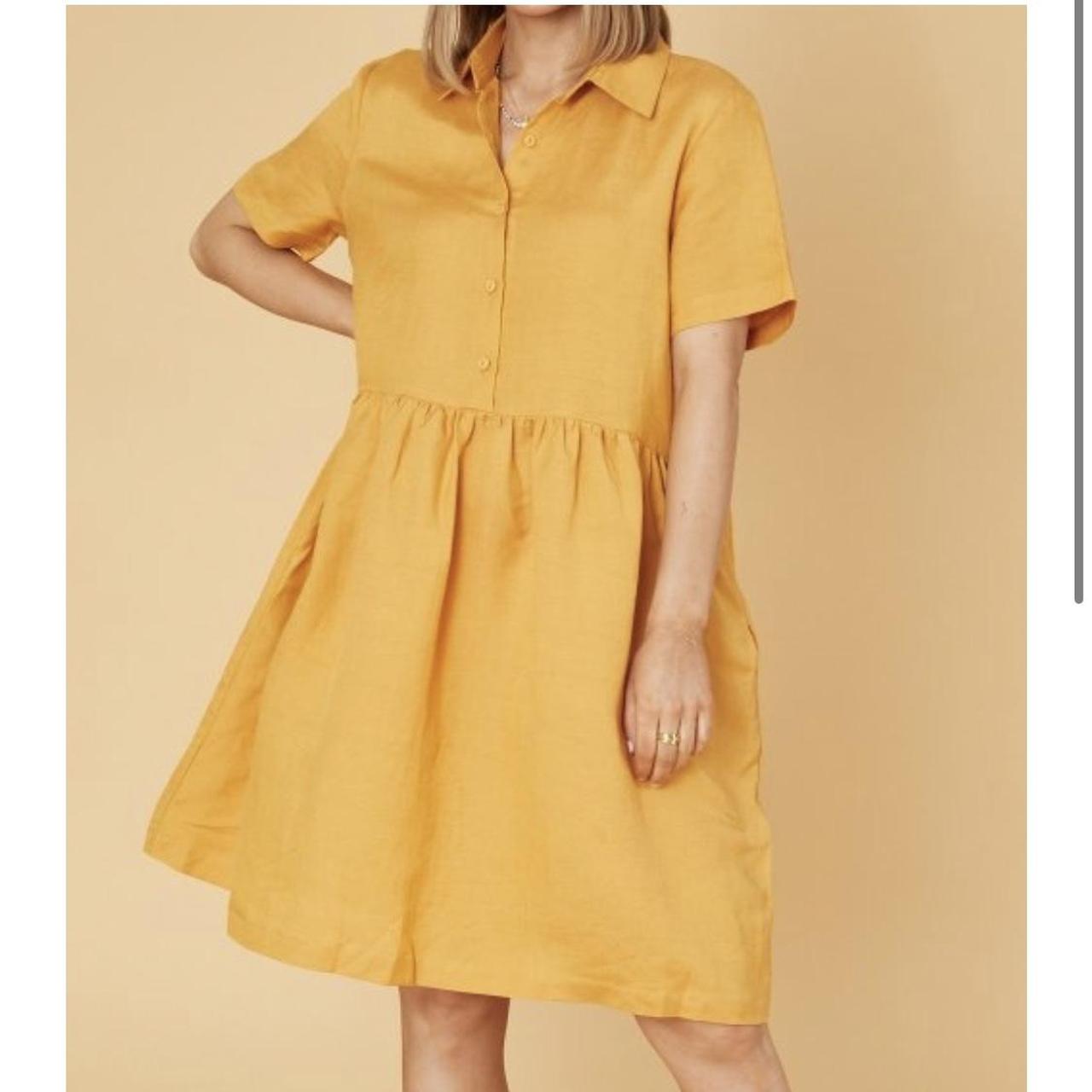 Women's Yellow and Tan Dress Depop