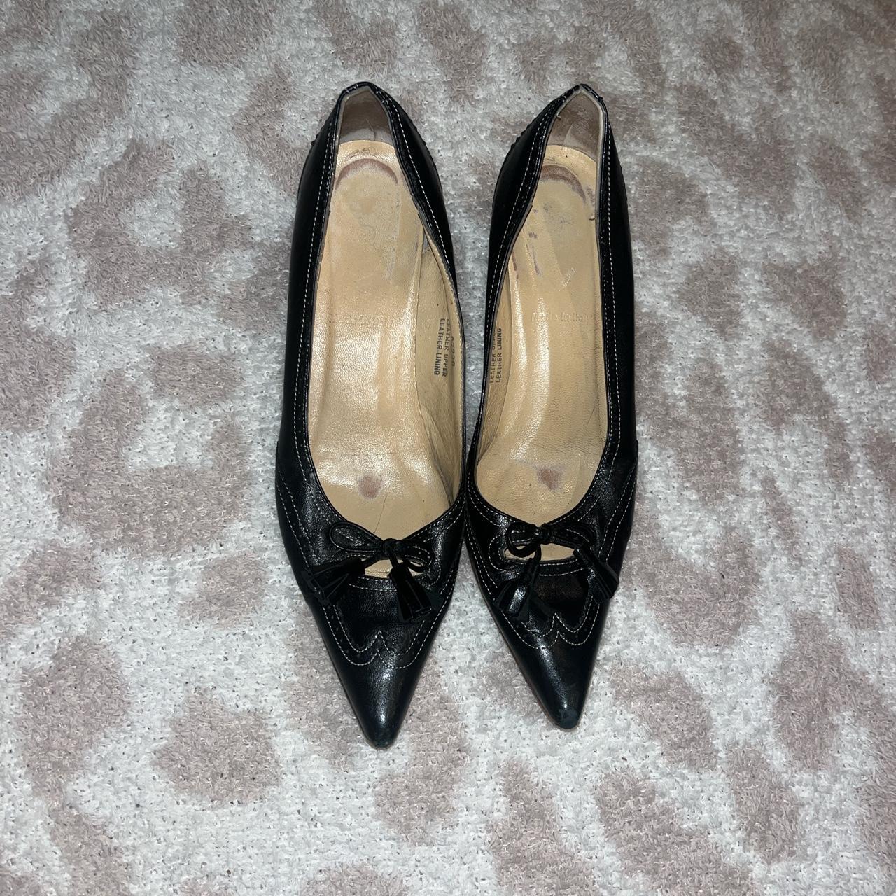 J. Crew pointed toe leather kitten heels with bows - Depop