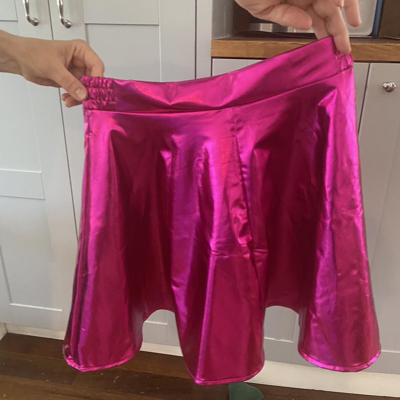 metallic skirt, hot pink, can be worn low or high... - Depop