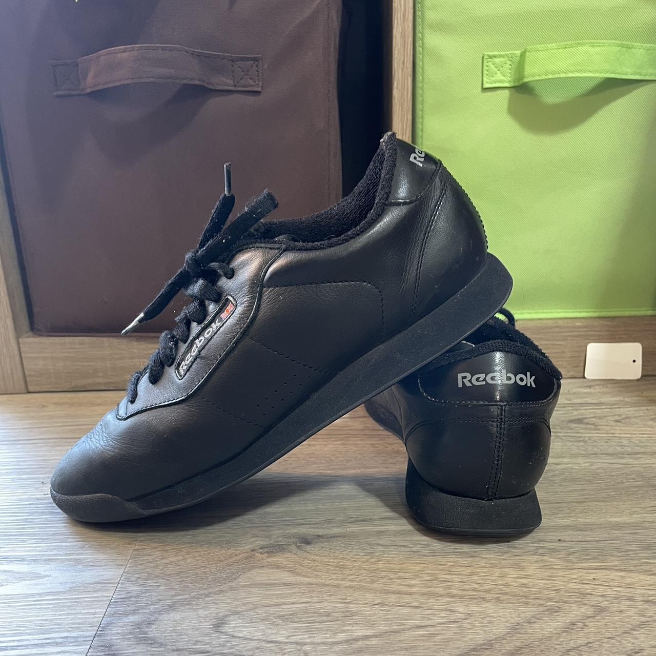 reebok black leather trainers