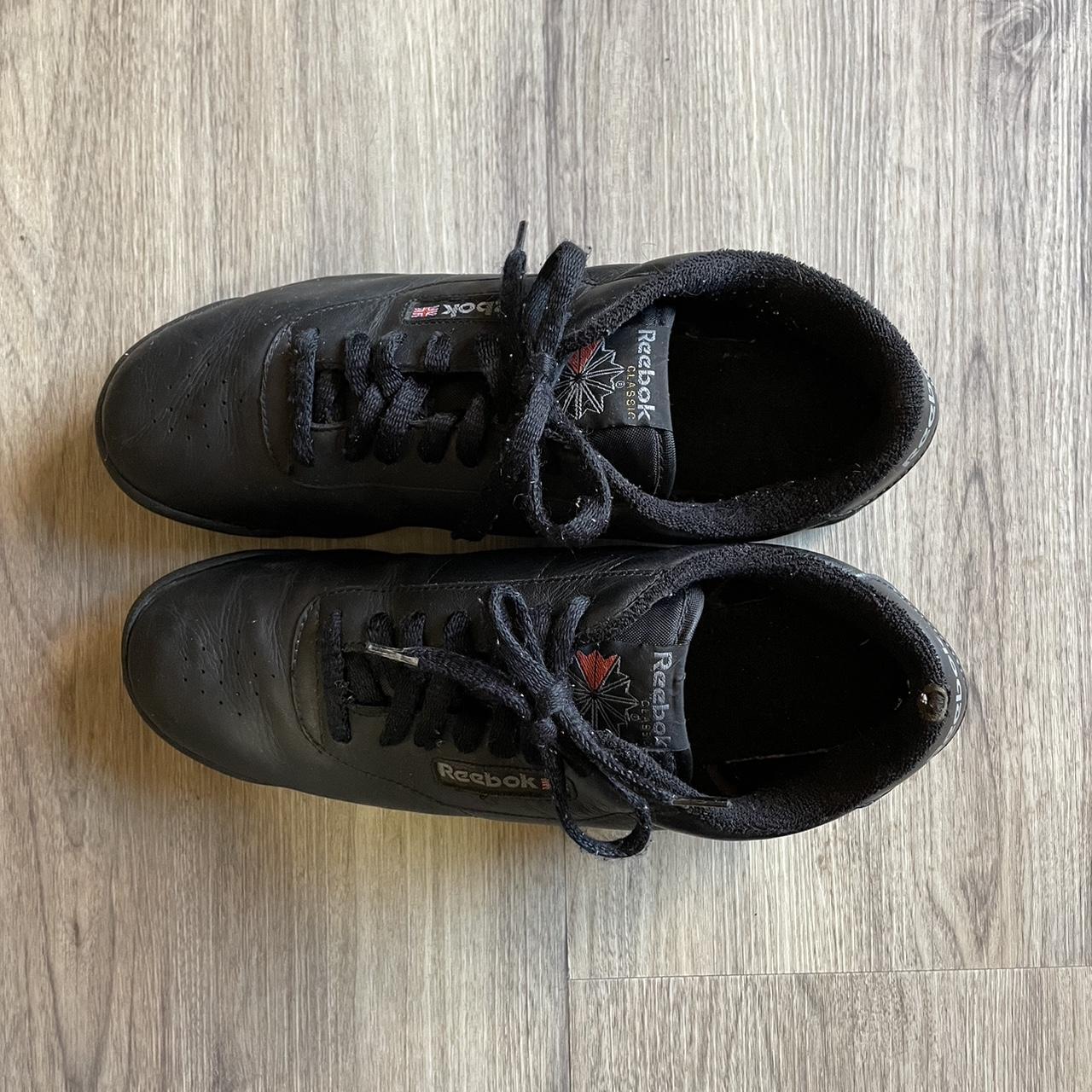 reebok black leather trainers