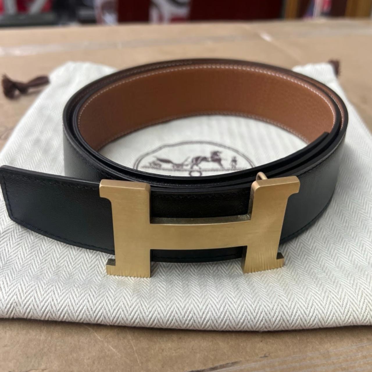 Hermes Black Brown Leather Reversible Gold H Buckle Depop