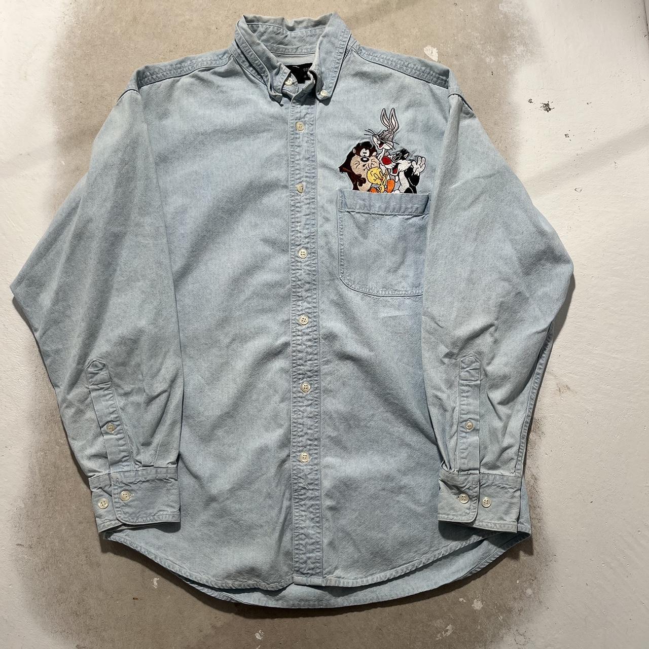 vintage looney tunes button up fits like a medium... - Depop