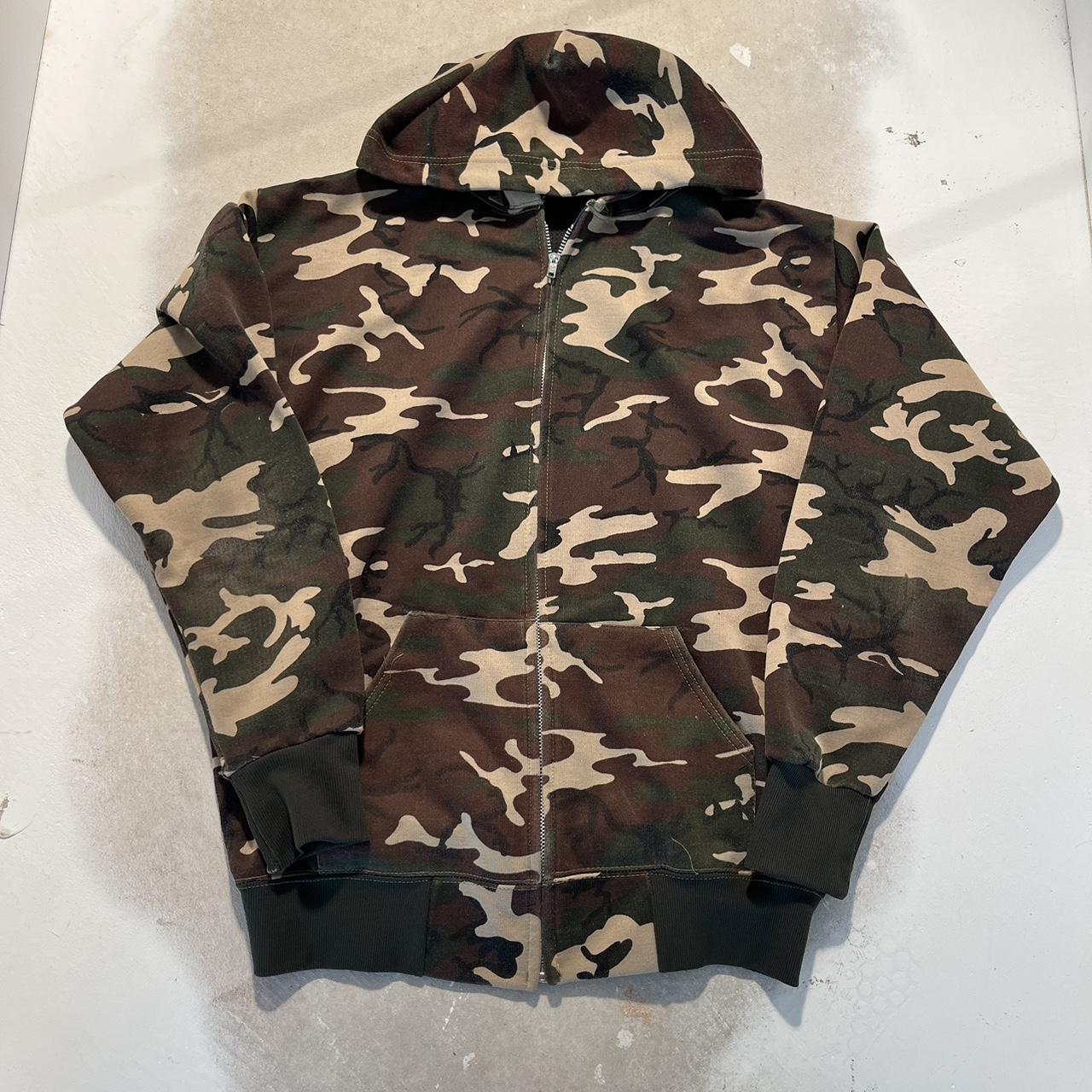 vintage camo hoodie size large fits tad smaller... - Depop