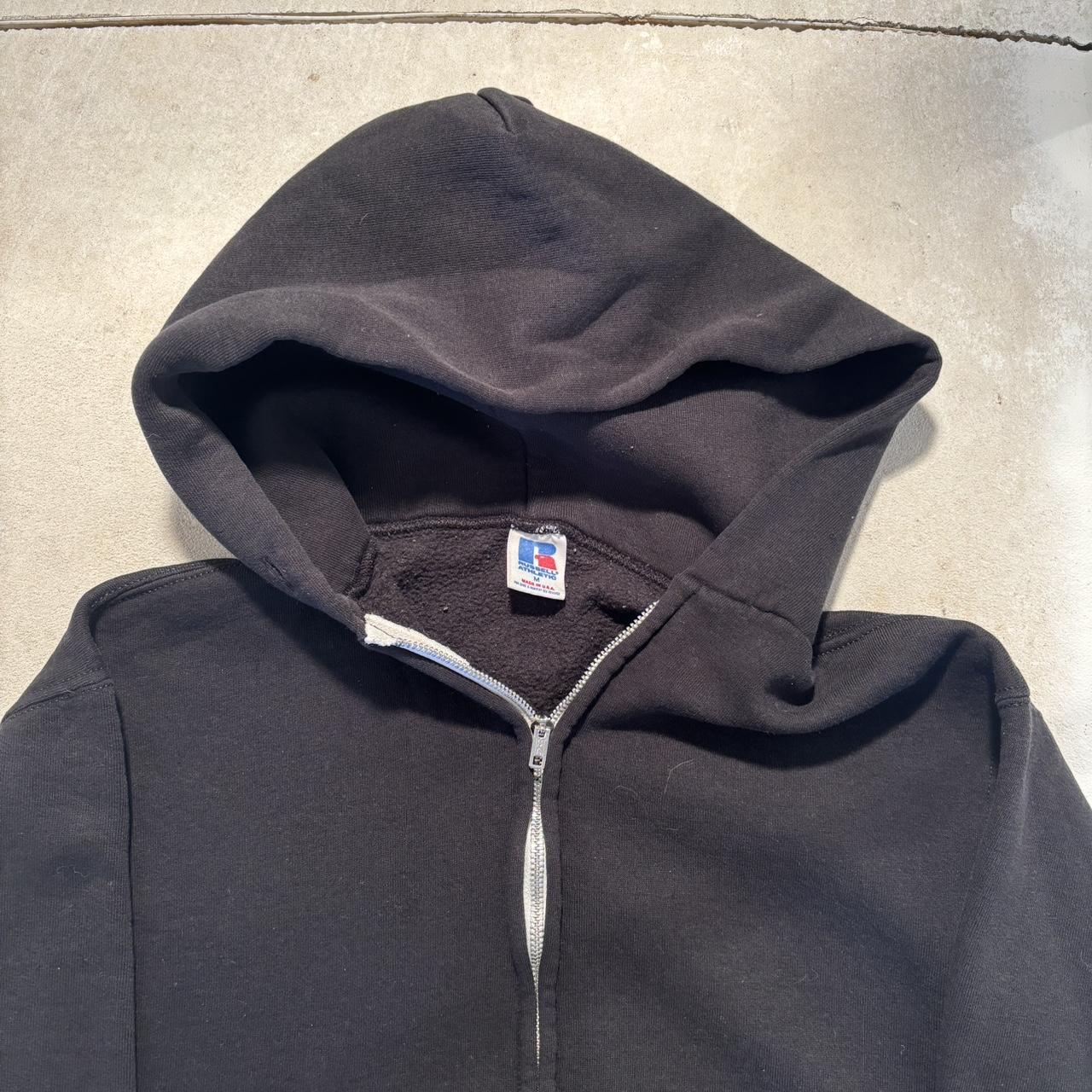 vintage 80s russell athletic black zip up hoodie... - Depop