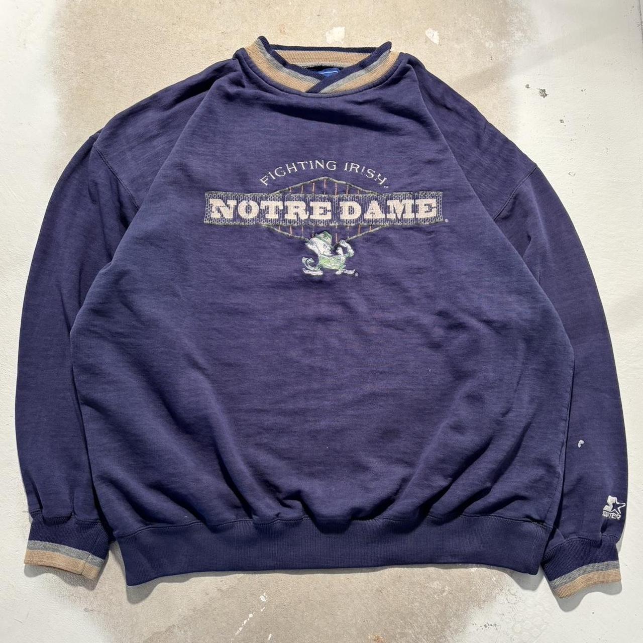 vintage notre dame starter crewneck fits xl... - Depop