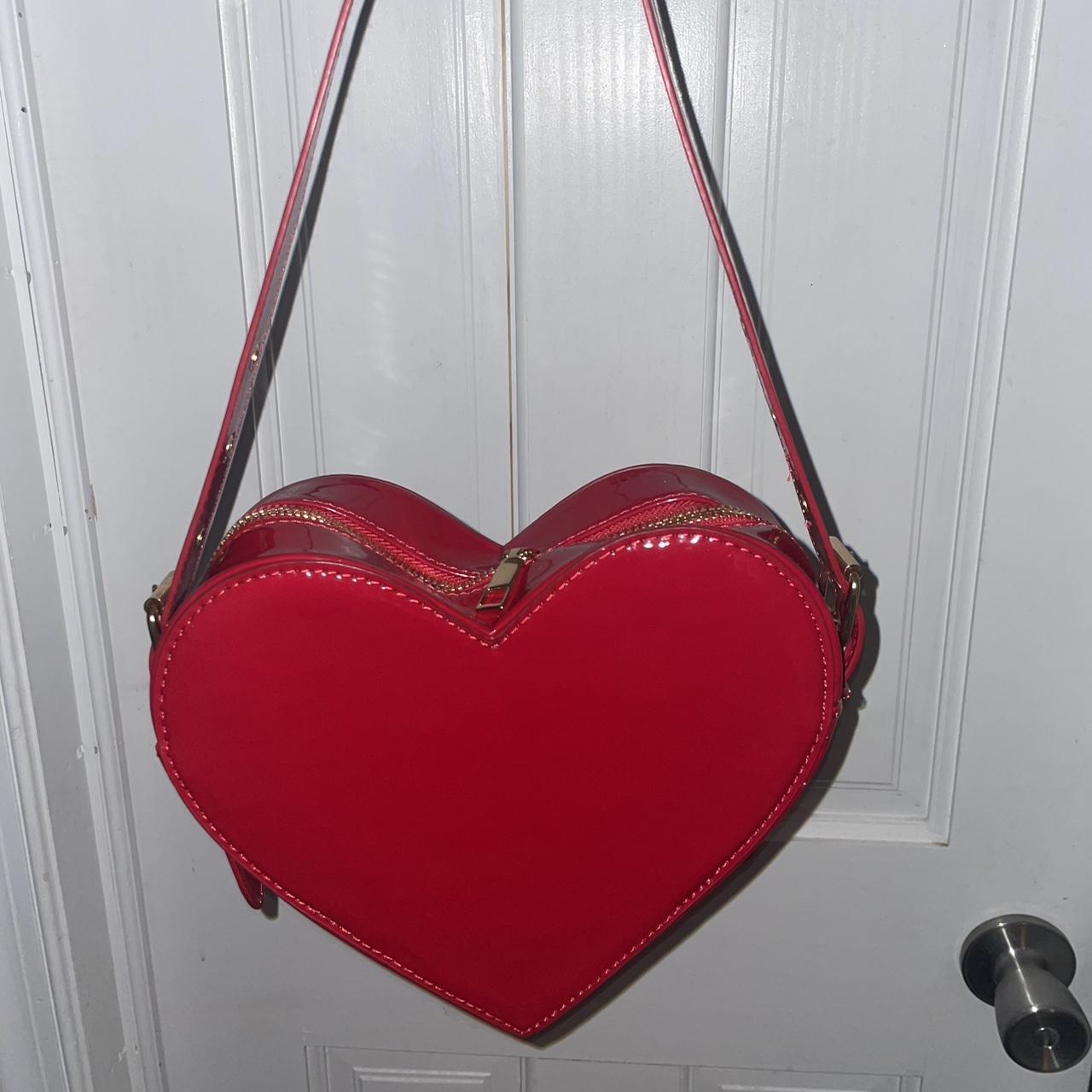 Red patent leather heart bag. Hasn’t been used.... - Depop