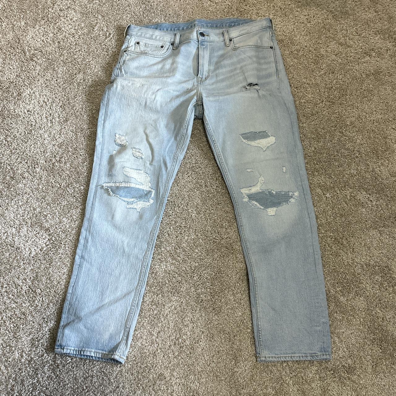 Blue light washed distressed jeans Size 38x32, worn... - Depop