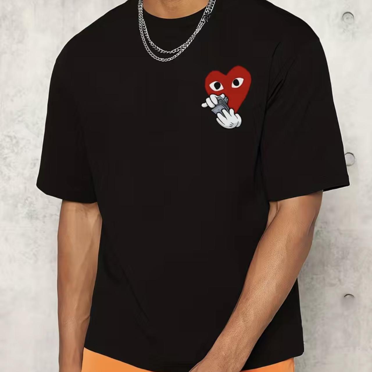 Trendy Red Heart Pattern Print Men's Comfy T-shirt,... - Depop