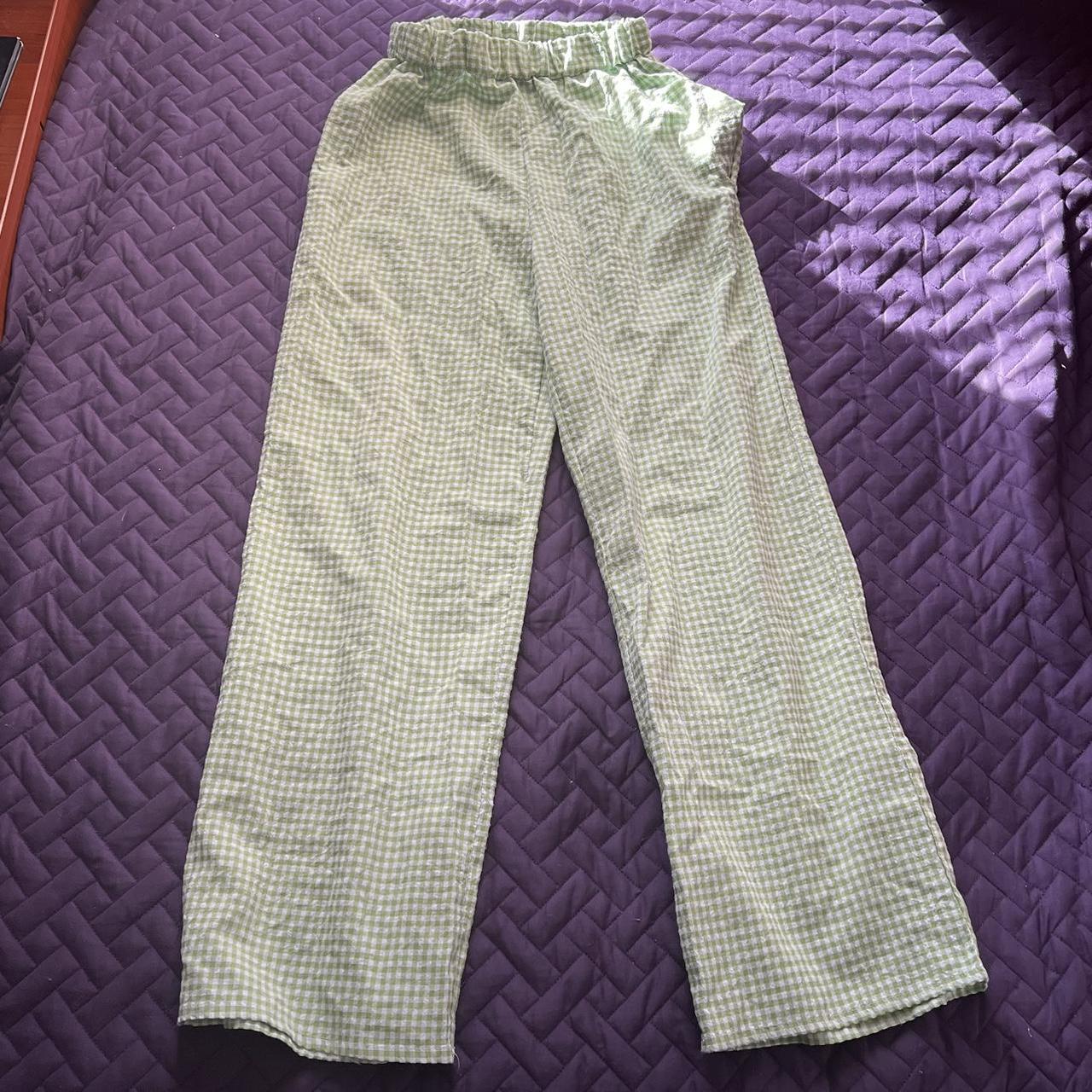 light green checkered pants