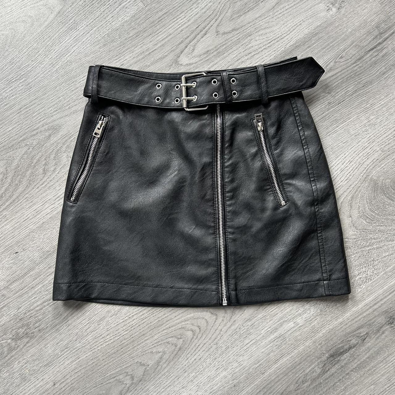 Faux leather mini skirt with buckle belt and Depop