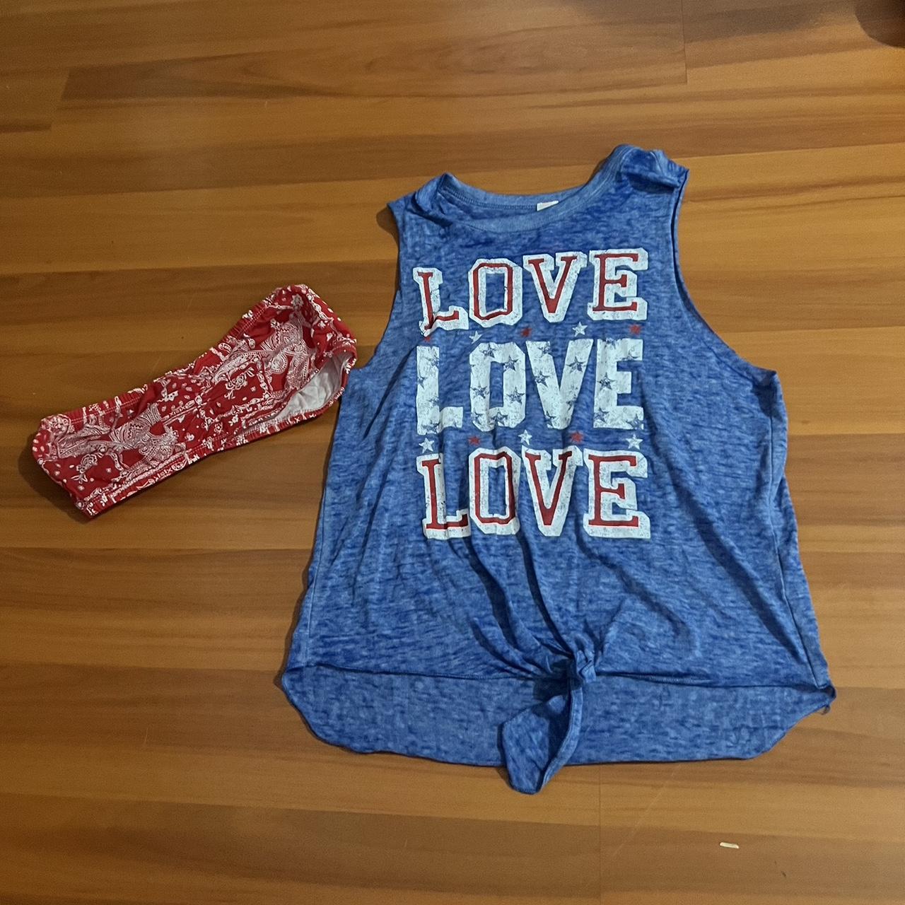 NoBo red, white and blue tank top with red bandana... - Depop