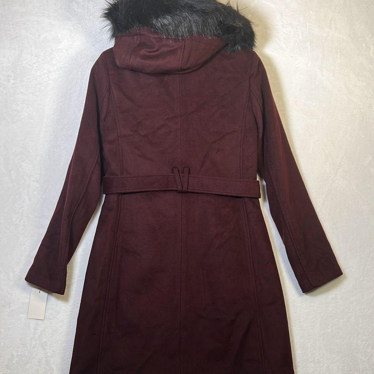 Women's Slick Wool Hooded Coat in Dark Red