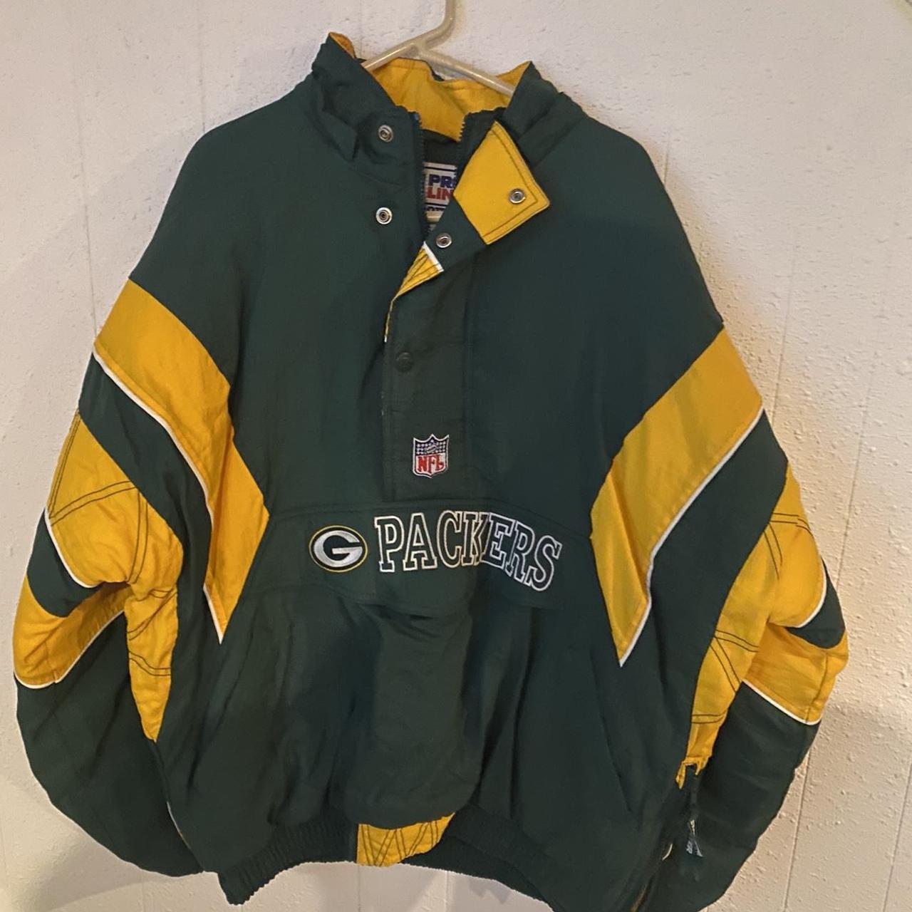 Vintage Green Bay Packers Puffer Jacket Green Yellow and 