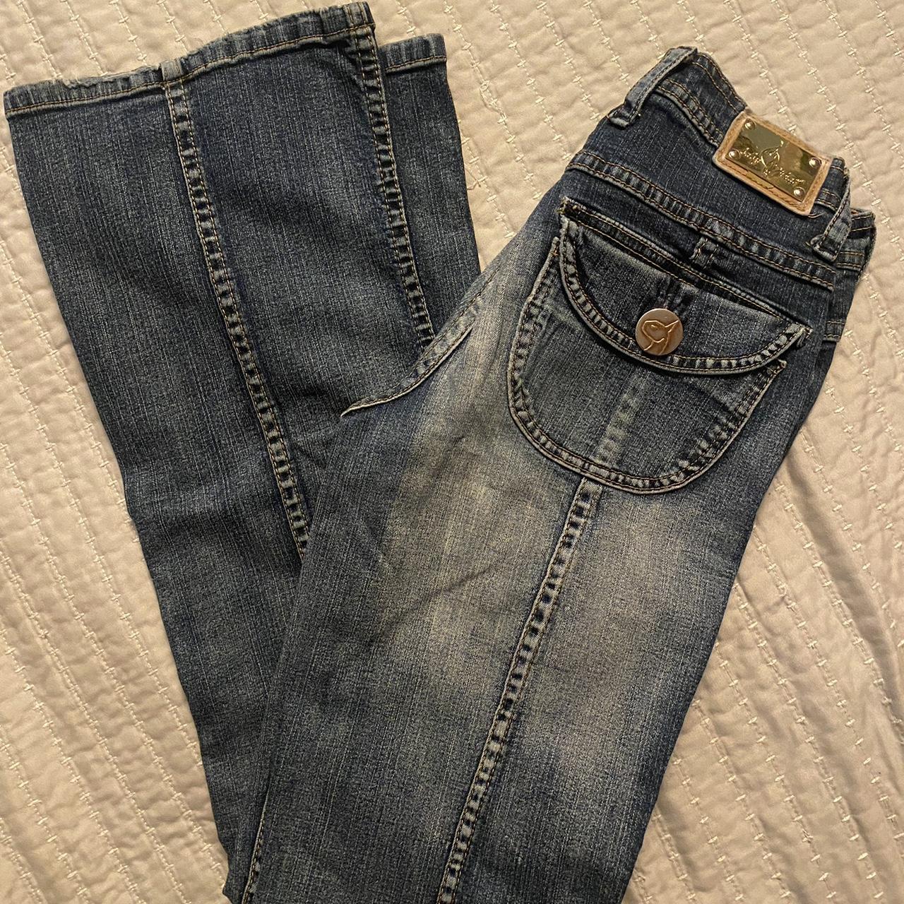 baby phat flared jeans! size 5 nice detailing,... - Depop