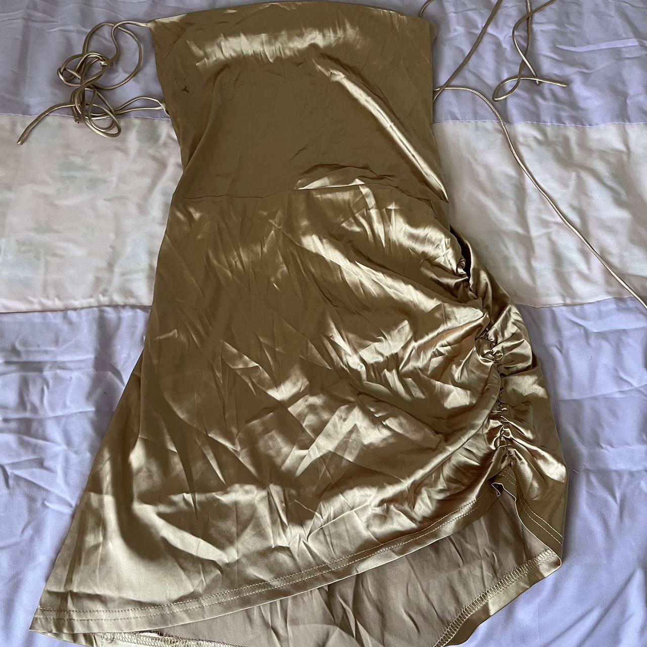 Cider Women's Tan and Yellow Dress Depop