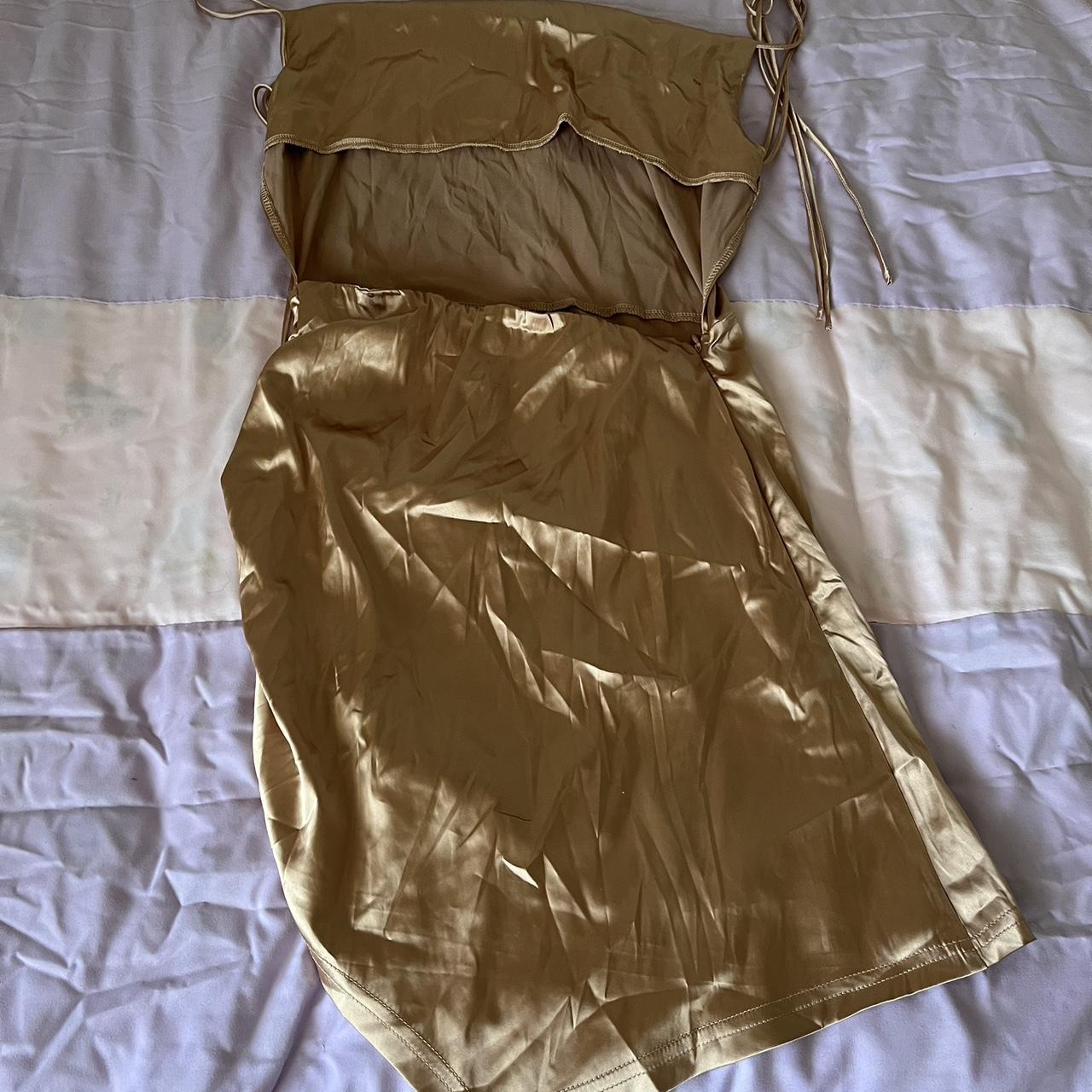 Cider Women's Tan and Yellow Dress Depop