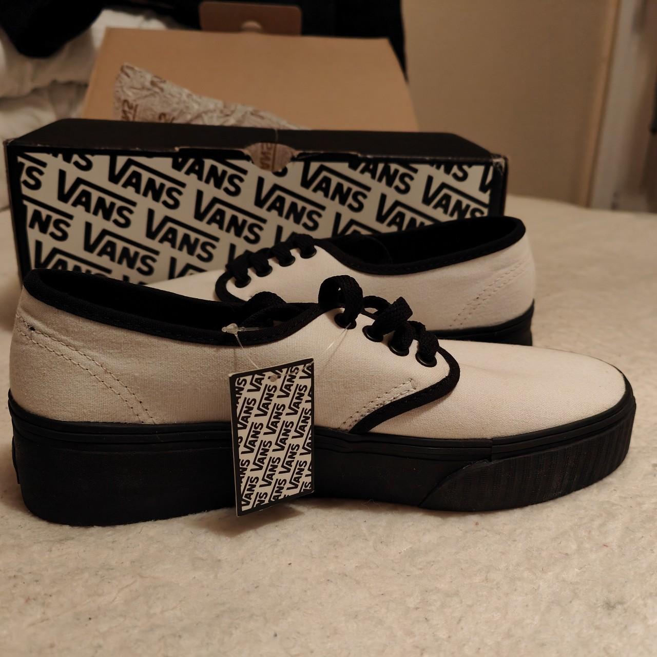 Vans Women's Black and White Loafers Depop