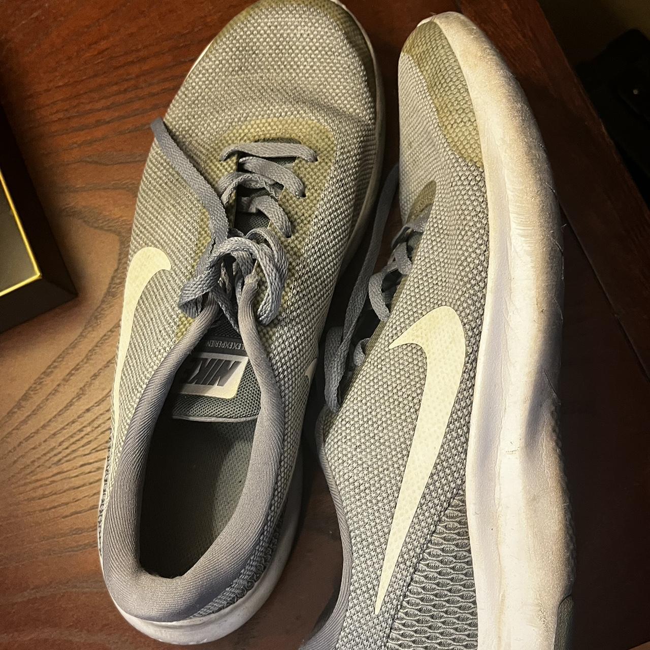 Grey Nike trainers Pretty worn with some stains but... - Depop