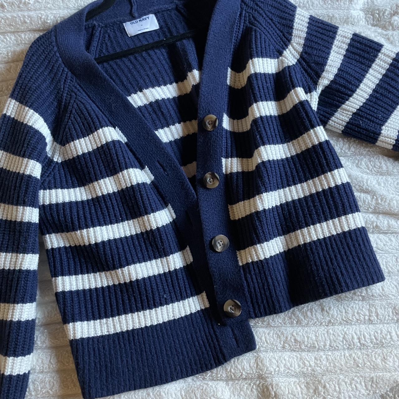 Old navy striped cardigan -navy and white Depop