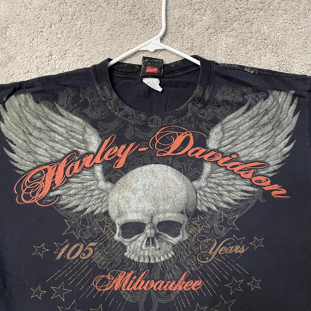 Harley Davidson Men's Black and Orange T-shirt | Depop