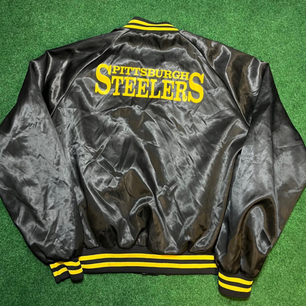 Vintage 80s Pittsburgh Steelers Chalk Line Satin Jacket Fits 