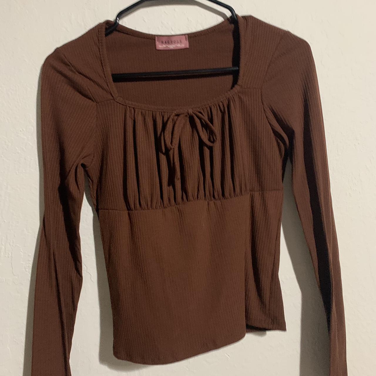 Cute light brown ruffle top, no size on tag but best... - Depop