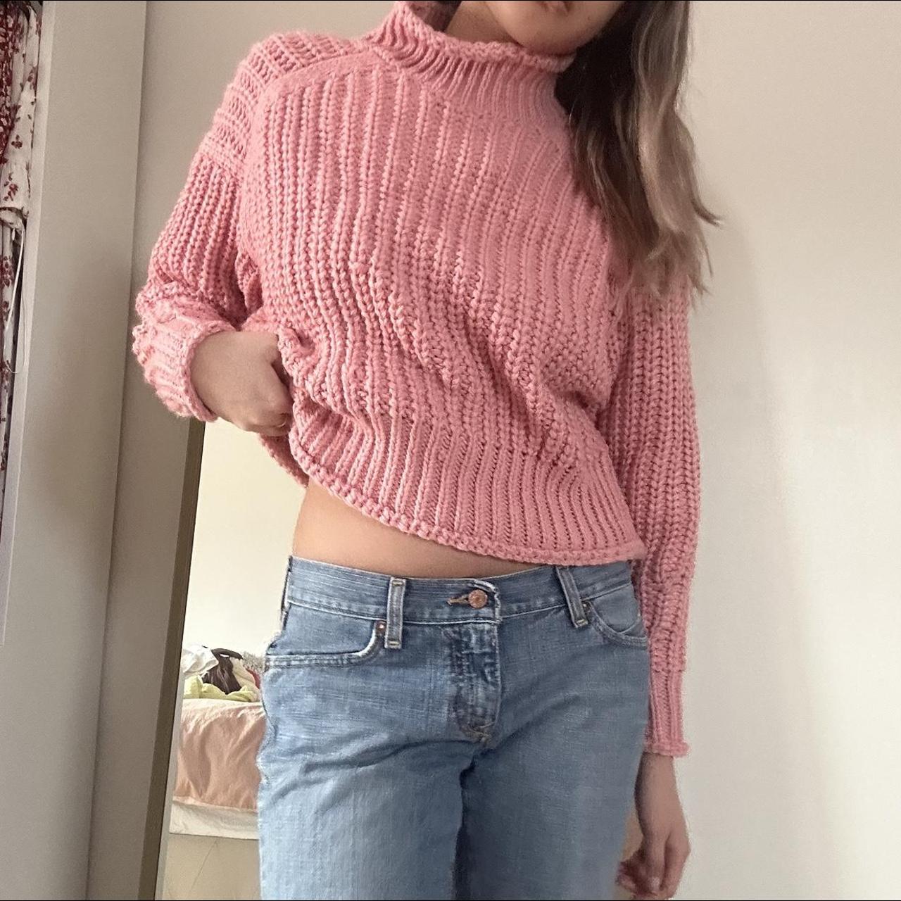 CHUNKY PINK SWEATER -size small -oversized sweater... - Depop