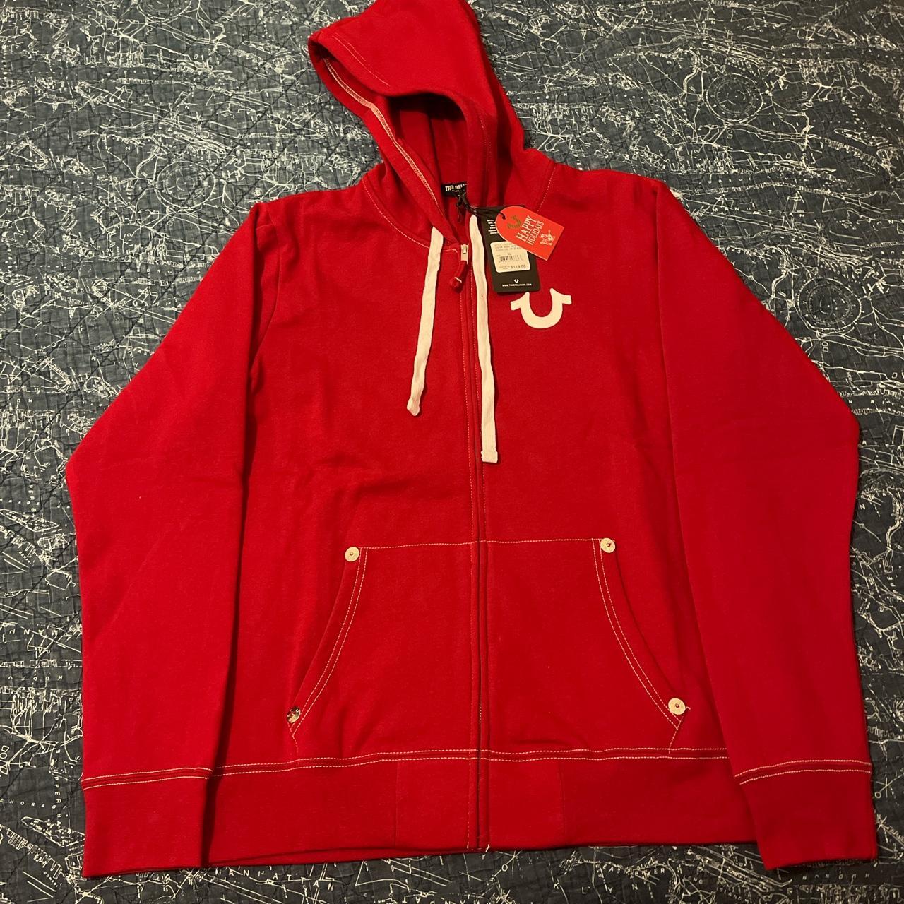 True Religion Men's Red and White Hoodie | Depop