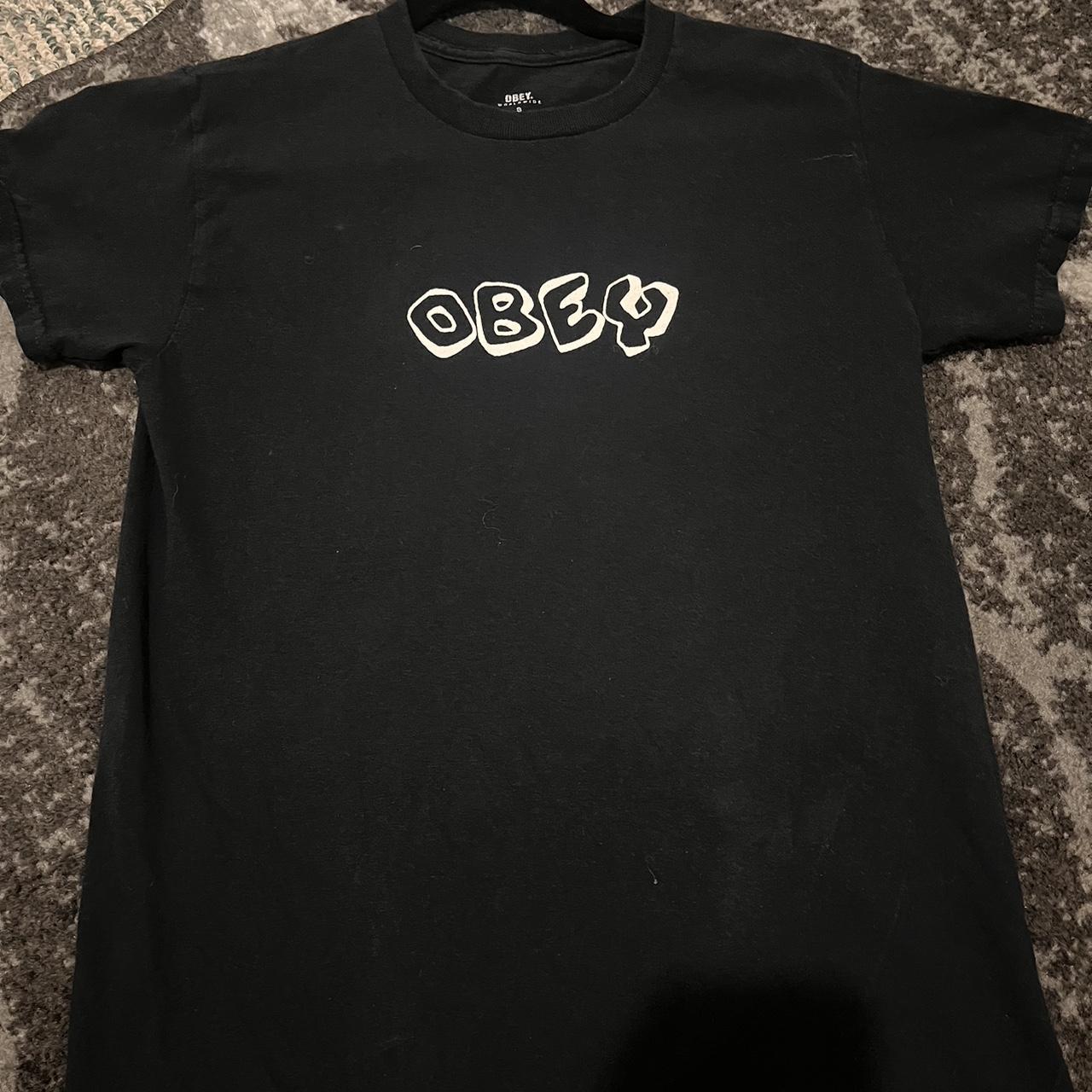 Black obey shirt Wore one time got it as a gift... - Depop