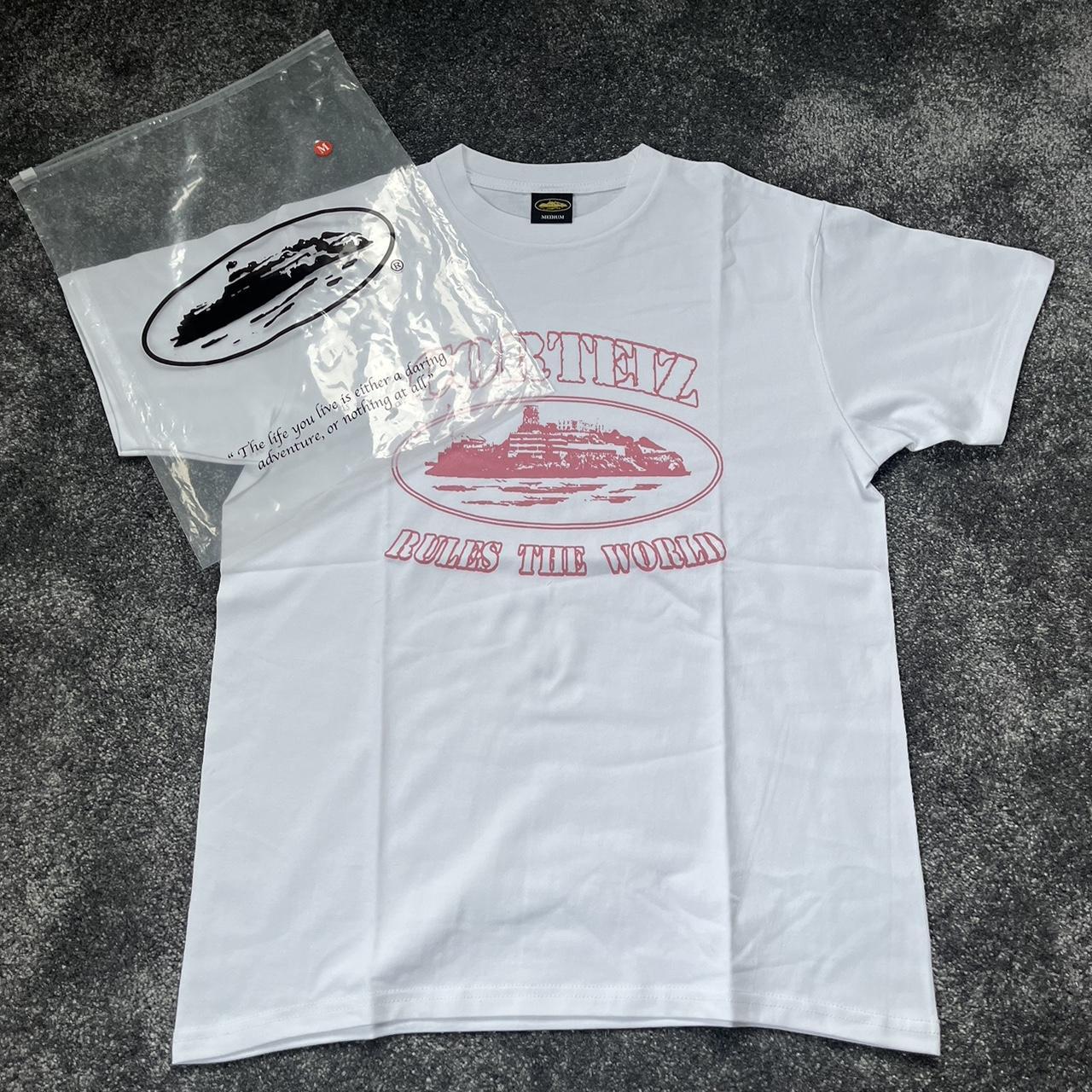 Corteiz grey and white allstarz tee Size medium | Depop