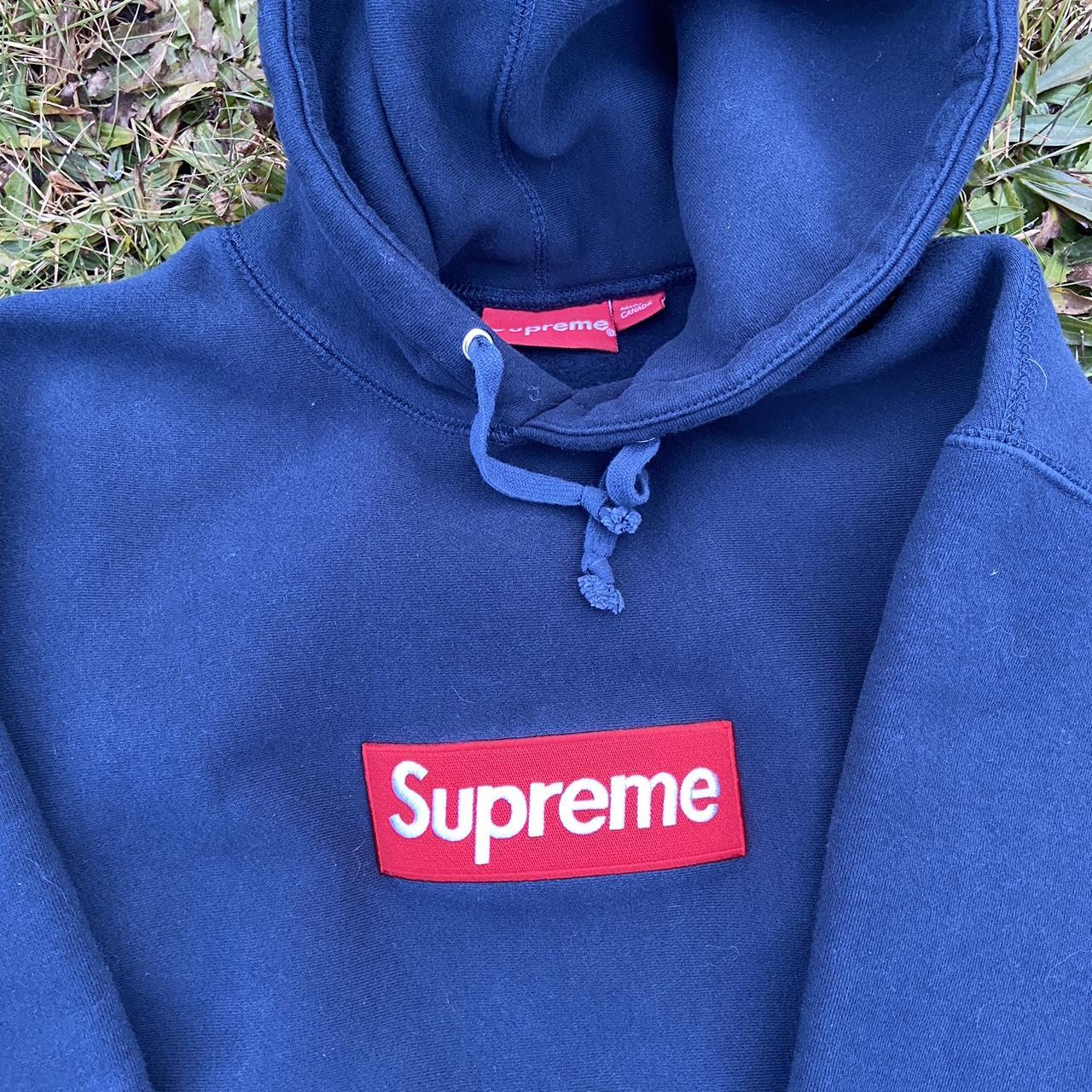 Navy Blue Supreme Box Logo Hoodie, Pretty Much New - Depop