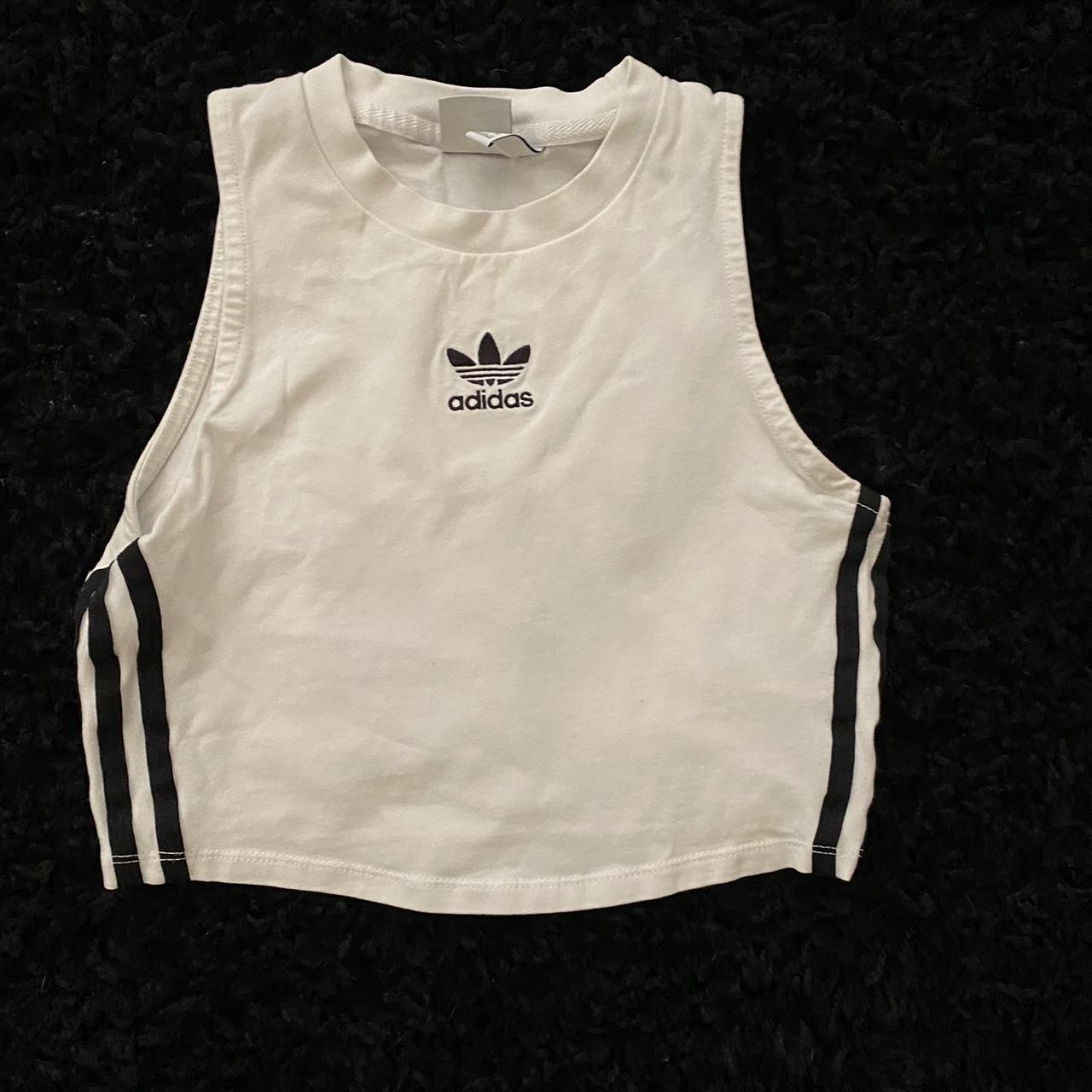 Adidas Women's White and Black Crop-top | Depop